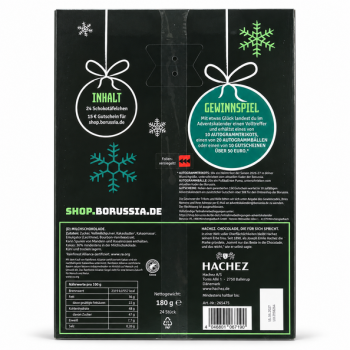 Preview: Borussia Mönchengladbach Adventskalender 2026 180 g Schokolade + 15 € Gutschein