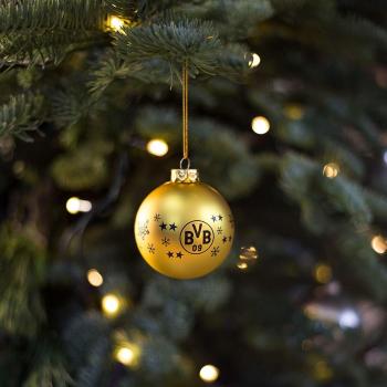 Preview: Borussia Dortmund BVB Christbaumkugeln 4er-Set Gold Glas 7,5 cm