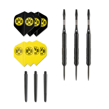 Borussia Dortmund BVB Steel-Dartpfeile 3er-Set 18 g mit 6 Flights und Box