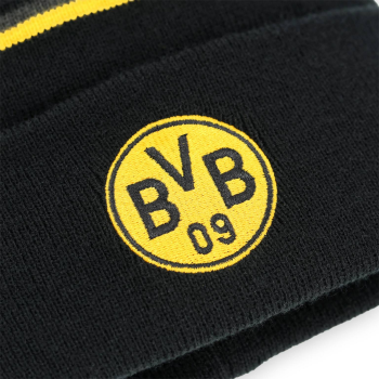 Preview: Borussia Dortmund BVB Bommelmütze Schwarz mit gelb-grauen Streifen