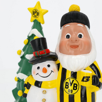 Preview: Borussia Dortmund BVB Gartenzwerg Weihnachten mit Schneemann Polyresin